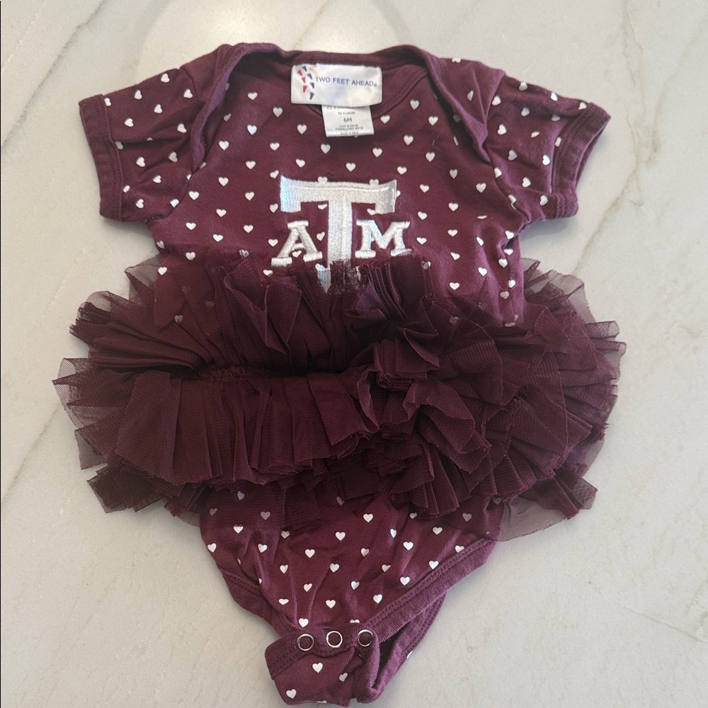 Aggie Maroon Baby Bodysuit with Tutu & Heart Polka Dots